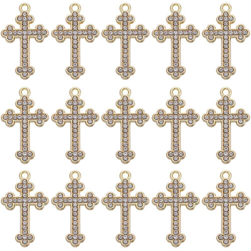 7720 40Pcs Large Cross Charms Rosary Charms Gold Crosses Alloy Center